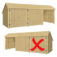PLUS Multi-Gartenhaus 15,5 m 3 Module Doppeltür offene und geschlossene Fassade mit Dachpappe, Aluleisten und H-Pfostenfüßen Holz natur unbehandelt