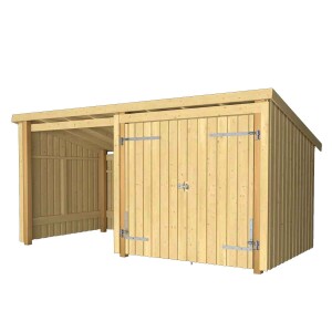 PLUS Nordic Multi-Gartenhaus 9,5 m 2 Module Doppeltür offene Fassade Holz natur unbehandelt