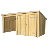 PLUS Nordic Multi-Gartenhaus 9,5 m 2 Module Doppeltür offene Fassade mit Dachpappe und Aluleisten Holz natur unbehandelt
