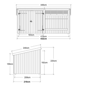 PLUS Nordic Multi-Gartenhaus 9,5 m 2 Module Doppeltür und offene Fassade mit Dachpappe, Aluleisten und H-Pfostenfüßen Holz natur unbehandelt