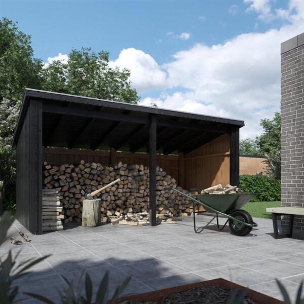 PLUS Nordic Multi-Gartenhaus 9,5 m 2 Module offen mit Dachpappe und Aluleisten Holz natur unbehandelt