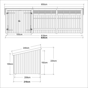 PLUS Nordic Multi-Gartenhaus 14 m 3 Module Doppeltür offene Fassade mit Dachpappe, Aluleisten und H-Pfostenfüßen Holz natur unbehandelt
