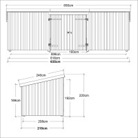 Nordic Multi Gartenhaus 14 m³ 3 Module Doppeltür geschlossene Fassade Dachpappe Aluleisten Pfostenfüße