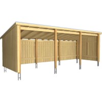 PLUS Nordic Multi-Gartenhaus 14 m 3 Module offen mit Dachpappe, Aluleisten und H-Pfostenfüßen Holz natur unbehandelt
