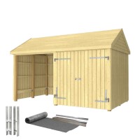 Classic Multi Gartenhaus 10 m³ 2 Module Doppeltür offene Fassade Dachpappe Aluminium Leisten Pfostenfüße