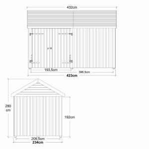 Classic Multi Gartenhaus 10 m³ 2 Module Doppeltür geschlossene Fassade Holz natur robust
