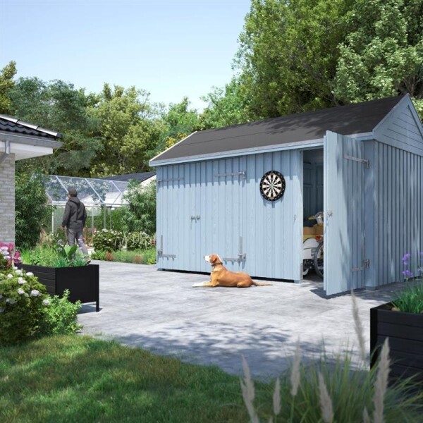 Classic Multi Gartenhaus 10 m³ 2 Module Einzeltür Doppeltür Dachpappe Aluminium Leisten Pfostenfüße