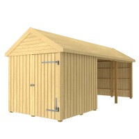 Classic Multi Gartenhaus 14,5 m³ 3 Module Einzeltür offene Fassade Dachpappe Aluleisen Pfostenfüße