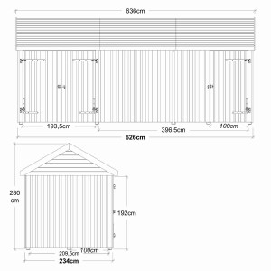 Classic Multi Gartenhaus 14,5 m³ 3 Module Einzel- und Doppeltür Dachpappe Aluleisten Pfostenfüße
