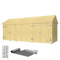 Classic Multi Gartenhaus 14,5 m³ 3 Module Einzel- und Doppeltür Dachpappe Aluleisten Pfostenfüße