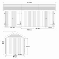 Classic Multi Gartenhaus 14,5 m³ 3 Module Einzel- und Doppeltür Dachpappe Aluleisten Pfostenfüße
