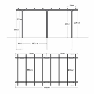 Doppelpergola 2 Module Holz 600x260x235 cm Pergola...