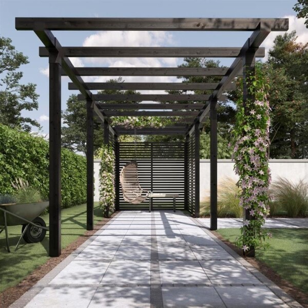 Doppelpergola 3 Module mit Tokyo Zaun Holz 600x260x235 cm Pergola Gartenüberdachung