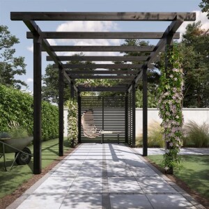 Doppelpergola 3 Module mit Tokyo Zaun Holz 600x260x235 cm...