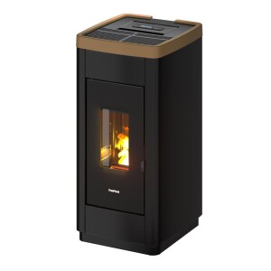 Kleining Pelletofen LIFE 9, Dark Gold Topring, Stahl, 8,5 kW