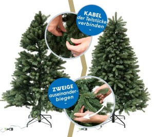 Evergreen Weihnachtsbaum Vermont Fichte – 180 cm, Inkl. 350 LEDs, Naturgetreuer Fichtenlook für leuchtende Festtage