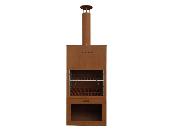 Westmann Gartenkamin & Grill, Cortenstahl – Wetterfester Outdoor-Kaminofen in edler Rostoptik für gemütliche Abende