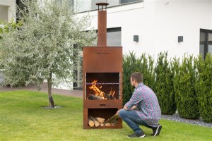 Westmann Gartenkamin & Grill, Cortenstahl – Wetterfester Outdoor-Kaminofen in edler Rostoptik für gemütliche Abende