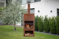 Westmann Gartenkamin & Grill, Cortenstahl – Wetterfester Outdoor-Kaminofen in edler Rostoptik für gemütliche Abende