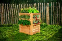 Westmann Hochbeet Premium L Lärchenholz 66x66x73 cm – Mit zusätzlichen Kulturflächen, Natur